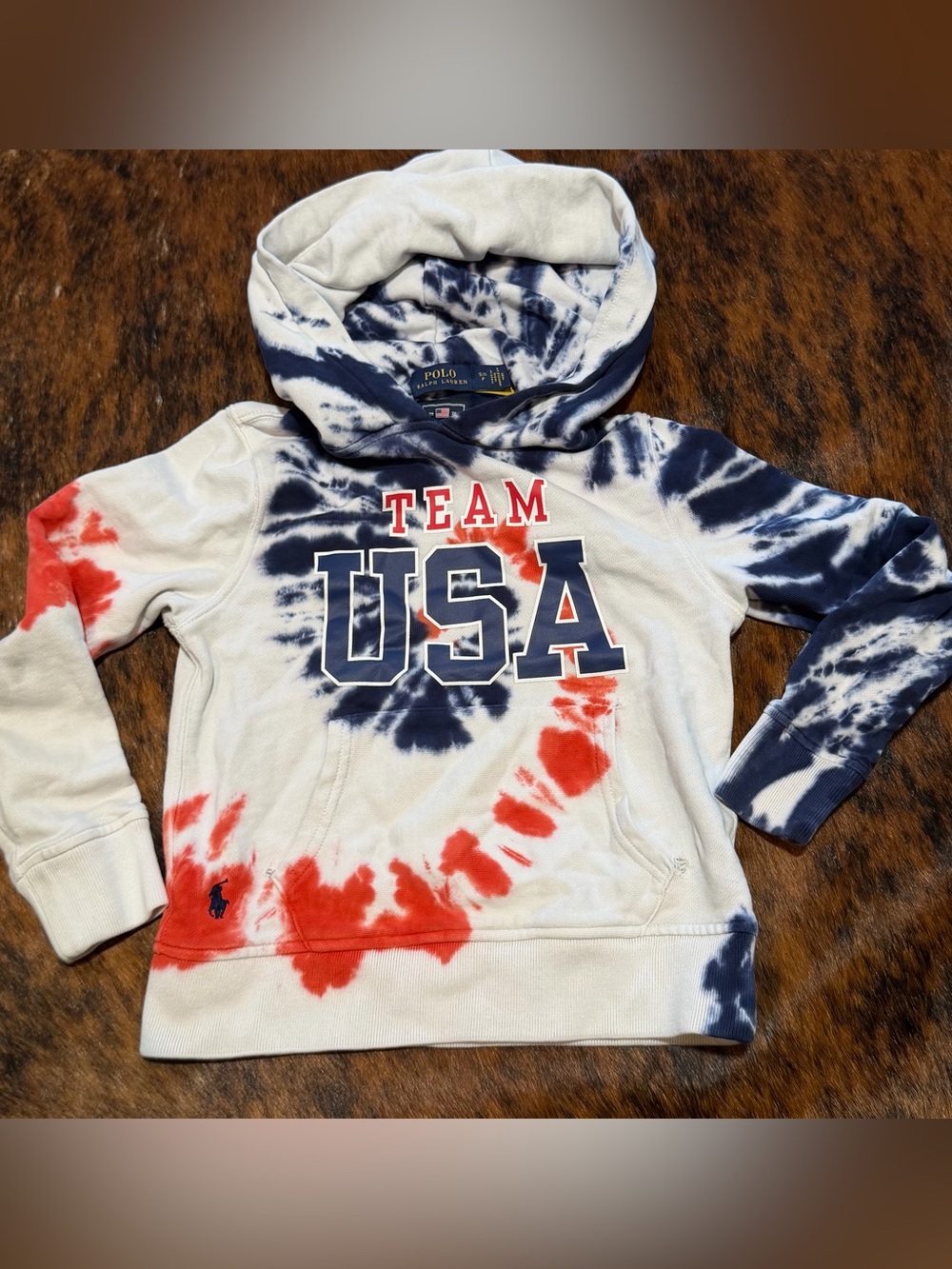 Ralph Lauren Kids Red, Navy & White Tie-Dye "Team USA" Hoodie